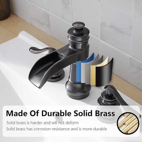 Widespread Bathroom Faucet Oil Rubbed Bronze Farmhouse Waterfall for Sink 3 Hole 2 Handle Lavatory Vanity 3 Piece Set 8 Inch Wide Spread Mounted with Pop Up Drain with Overflow in Kuwait