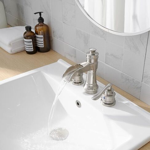 Widespread Bathroom Faucet Oil Rubbed Bronze Farmhouse Waterfall for Sink 3 Hole 2 Handle Lavatory Vanity 3 Piece Set 8 Inch Wide Spread Mounted with Pop Up Drain with Overflow in Kuwait