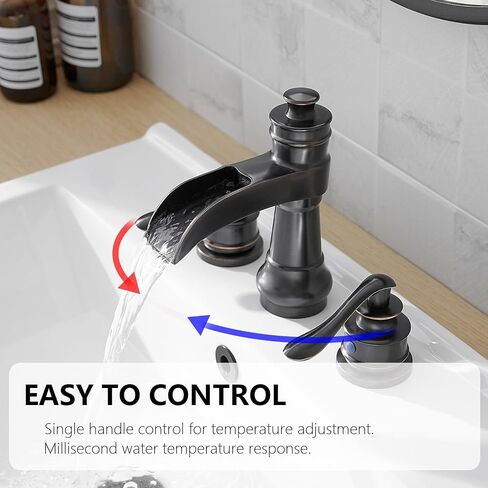 Widespread Bathroom Faucet Oil Rubbed Bronze Farmhouse Waterfall for Sink 3 Hole 2 Handle Lavatory Vanity 3 Piece Set 8 Inch Wide Spread Mounted with Pop Up Drain with Overflow in Kuwait