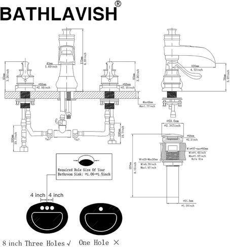 Widespread Bathroom Faucet Oil Rubbed Bronze Farmhouse Waterfall for Sink 3 Hole 2 Handle Lavatory Vanity 3 Piece Set 8 Inch Wide Spread Mounted with Pop Up Drain with Overflow in Kuwait