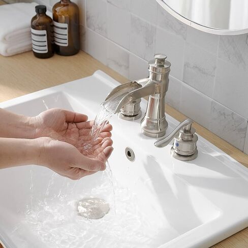 Widespread Bathroom Faucet Oil Rubbed Bronze Farmhouse Waterfall for Sink 3 Hole 2 Handle Lavatory Vanity 3 Piece Set 8 Inch Wide Spread Mounted with Pop Up Drain with Overflow in Kuwait