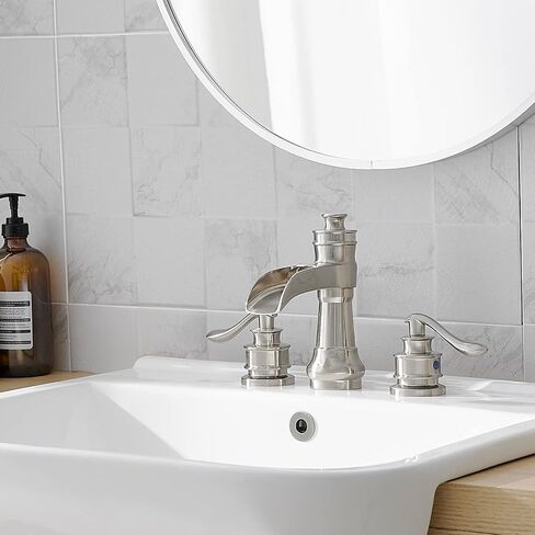 Widespread Bathroom Faucet Oil Rubbed Bronze Farmhouse Waterfall for Sink 3 Hole 2 Handle Lavatory Vanity 3 Piece Set 8 Inch Wide Spread Mounted with Pop Up Drain with Overflow in Kuwait
