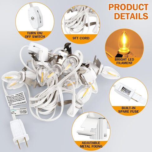 Christmas Village Lights with 10 LED Warm-White Bulb,Decoration for Christmas Village Houses,Halloween Holiday,C7 Christmas Village Light Cord in Kuwait