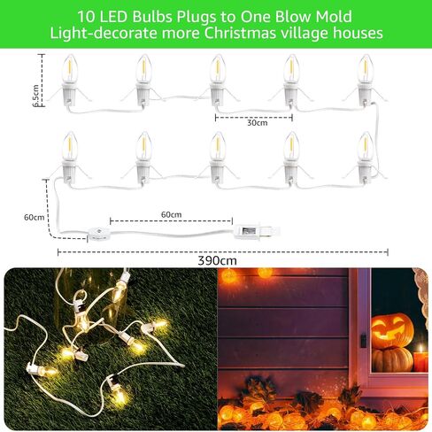 Christmas Village Lights with 10 LED Warm-White Bulb,Decoration for Christmas Village Houses,Halloween Holiday,C7 Christmas Village Light Cord in Kuwait