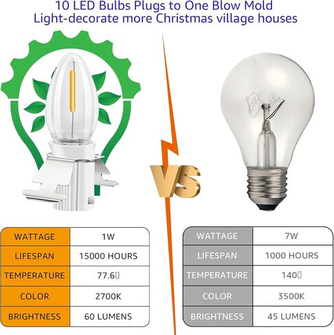 Christmas Village Lights with 10 LED Warm-White Bulb,Decoration for Christmas Village Houses,Halloween Holiday,C7 Christmas Village Light Cord in Kuwait