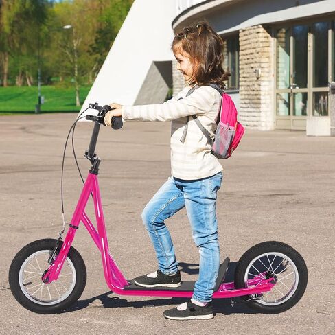 Goplus Youth Kick Scooter, Kids Kick Scooter W/ 12-Inch Air Filled Wheels, Carbon Steel Frame, Adjustable Handlebar, Front and Rear Dual Brakes, Ride On Toys for Adults Teens 8+ in Saudi Arabia