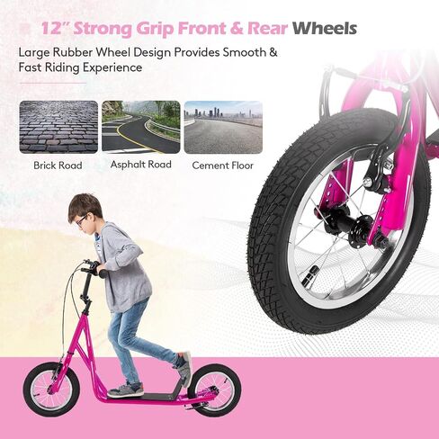 Goplus Youth Kick Scooter, Kids Kick Scooter W/ 12-Inch Air Filled Wheels, Carbon Steel Frame, Adjustable Handlebar, Front and Rear Dual Brakes, Ride On Toys for Adults Teens 8+ in Saudi Arabia