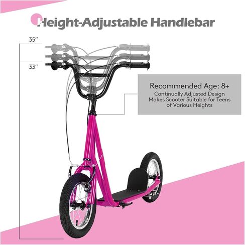Goplus Youth Kick Scooter, Kids Kick Scooter W/ 12-Inch Air Filled Wheels, Carbon Steel Frame, Adjustable Handlebar, Front and Rear Dual Brakes, Ride On Toys for Adults Teens 8+ in Saudi Arabia