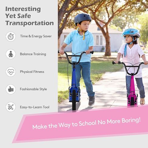 Goplus Youth Kick Scooter, Kids Kick Scooter W/ 12-Inch Air Filled Wheels, Carbon Steel Frame, Adjustable Handlebar, Front and Rear Dual Brakes, Ride On Toys for Adults Teens 8+ in Saudi Arabia