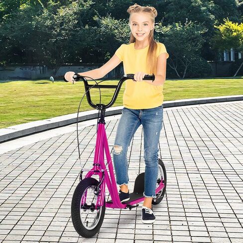 Goplus Youth Kick Scooter, Kids Kick Scooter W/ 12-Inch Air Filled Wheels, Carbon Steel Frame, Adjustable Handlebar, Front and Rear Dual Brakes, Ride On Toys for Adults Teens 8+ in Saudi Arabia