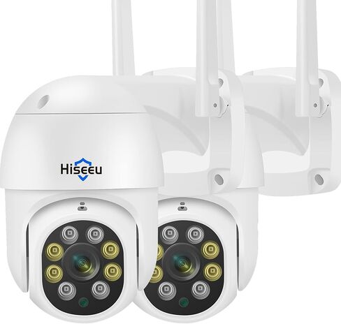 Hiseeu 2Pack 2K Wireless Security Camera Outdoor Pan Tilt Digital Zoom Camera with Floodlight,Motion Tracking,3MP 2.4G WiFi Camera,Light Alarm,Color Night Vision, works with Wireless System in Kuwait
