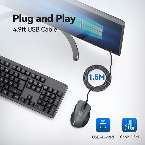 TECKNET USB Wired Mouse with Forward Backward Keys & 4 Adjustable DPI Gray in Saudi Arabia