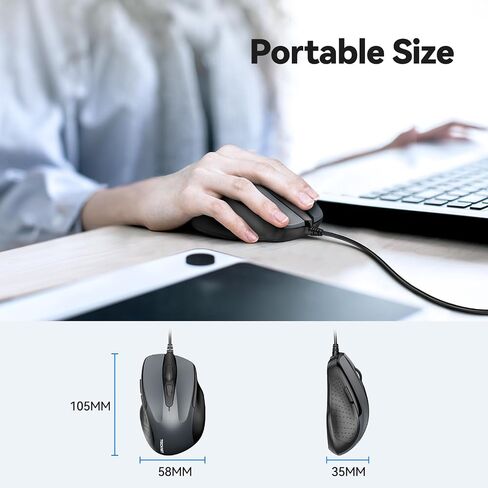 TECKNET USB Wired Mouse with Forward Backward Keys & 4 Adjustable DPI Gray in Saudi Arabia