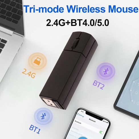 Wireless Bluetooth Mouse, Mini 3-Mode (BT4.0/5.0+2.4G) Noiseless Rechargeable Travel Mice with Mouse Case, 3 Buttons 1200 DPI Ultra Lightweight Portable Wireless Mice for Desktop Laptops PC（Black） in Saudi Arabia
