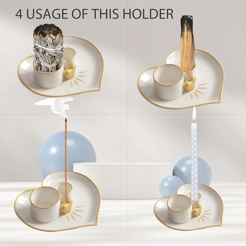 4 in 1 Incense and Candle Holder for Burning Sage, Palo Santo - 5.4" Ceramic Ash Catcher Tray for Meditation Room (Lotus Shaped) in Saudi Arabia