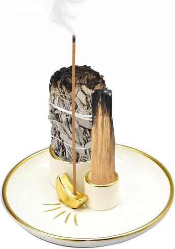 4 in 1 Incense and Candle Holder for Burning Sage, Palo Santo - 5.4" Ceramic Ash Catcher Tray for Meditation Room (Lotus Shaped) in Saudi Arabia