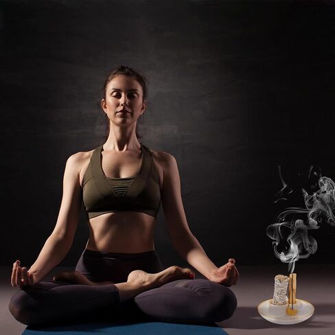 4 in 1 Incense and Candle Holder for Burning Sage, Palo Santo - 5.4" Ceramic Ash Catcher Tray for Meditation Room (Lotus Shaped) in Saudi Arabia