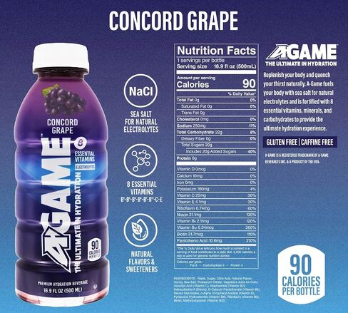 A-GAME Sports Drink, Dragon Fruit Plum, The Ultimate Hydration Sports Beverage for Athletes, 8 Essential Vitamins including B, C, & E plus Natural Sea Salt Electrolytes, All Natural Flavors & Sweeteners, Gluten Free, 16.9 Fl Oz (Pack of 12) in Saudi Arabia