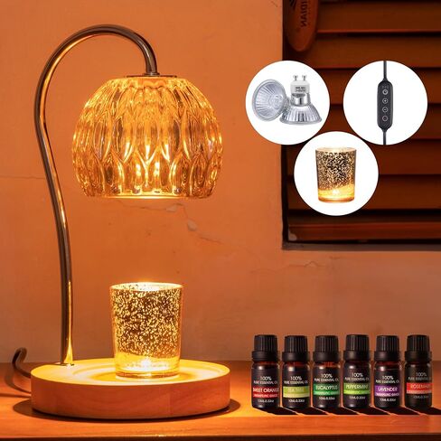 مصباح العلاج العطري للزيوت العطرية، شموع جرة شمع الصويا المنتشرة والزيوت العطرية تذوب 2 في 1، مع 6 زيوت عطرية وكوب ذوبان السماء المرصعة بالنجوم ومصباحين، مؤقت ومخفت، رائحة ديكور المنزل in Saudi Arabia