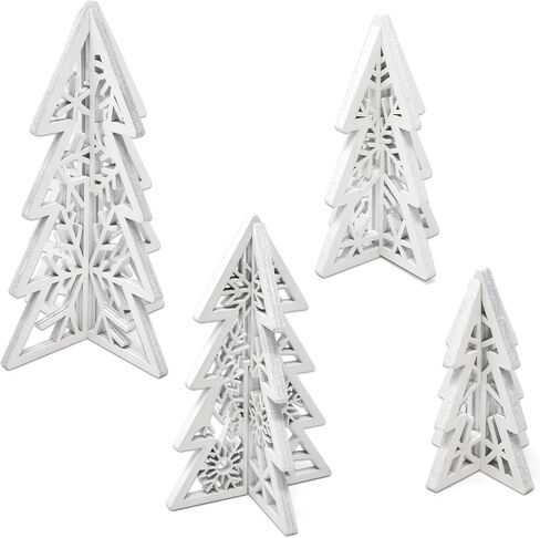 8 Piece Christmas Trees Wooden Table Decorations Centerpiece Holiday Wood White 3D Hallow Carving Tree Tiered Tray Tabletop Sign Decor 4 Sizes for Office Dining Mantle Home Winter Xmas Party Supplies in Saudi Arabia