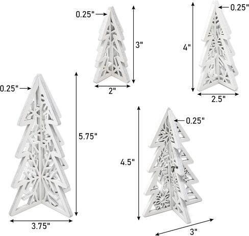 8 Piece Christmas Trees Wooden Table Decorations Centerpiece Holiday Wood White 3D Hallow Carving Tree Tiered Tray Tabletop Sign Decor 4 Sizes for Office Dining Mantle Home Winter Xmas Party Supplies in Saudi Arabia