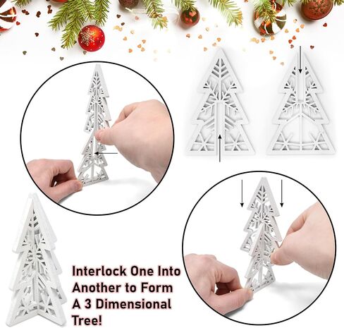 8 Piece Christmas Trees Wooden Table Decorations Centerpiece Holiday Wood White 3D Hallow Carving Tree Tiered Tray Tabletop Sign Decor 4 Sizes for Office Dining Mantle Home Winter Xmas Party Supplies in Saudi Arabia