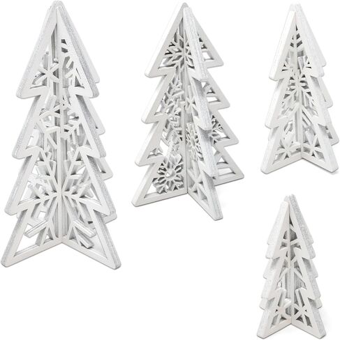 8 Piece Christmas Trees Wooden Table Decorations Centerpiece Holiday Wood White 3D Hallow Carving Tree Tiered Tray Tabletop Sign Decor 4 Sizes for Office Dining Mantle Home Winter Xmas Party Supplies in Saudi Arabia