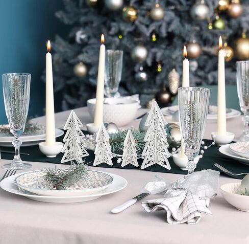 8 Piece Christmas Trees Wooden Table Decorations Centerpiece Holiday Wood White 3D Hallow Carving Tree Tiered Tray Tabletop Sign Decor 4 Sizes for Office Dining Mantle Home Winter Xmas Party Supplies in Saudi Arabia
