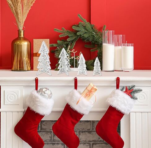 8 Piece Christmas Trees Wooden Table Decorations Centerpiece Holiday Wood White 3D Hallow Carving Tree Tiered Tray Tabletop Sign Decor 4 Sizes for Office Dining Mantle Home Winter Xmas Party Supplies in Saudi Arabia