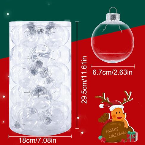 MOONET 25Pcs 2.64in Christmas Decoration Balls Shatterproof Colored Transparent Ball for Festival Wedding Home Party Decors Xmas Tree Hanging in Saudi Arabia
