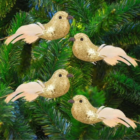 12 Pcs Artificial Christmas Dove Birds with Clip, White Feather Xmas Tree Ornaments Wreath Flower Arrangement Supplies for Party Wedding Decor DIY Craft Gifts in Kuwait