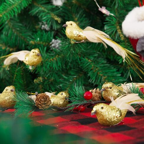 12 Pcs Artificial Christmas Dove Birds with Clip, White Feather Xmas Tree Ornaments Wreath Flower Arrangement Supplies for Party Wedding Decor DIY Craft Gifts in Kuwait