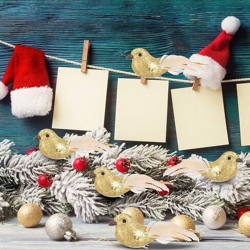 12 Pcs Artificial Christmas Dove Birds with Clip, White Feather Xmas Tree Ornaments Wreath Flower Arrangement Supplies for Party Wedding Decor DIY Craft Gifts in Kuwait