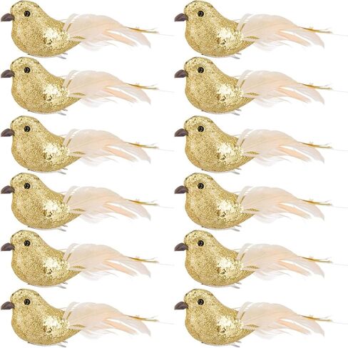 12 Pcs Artificial Christmas Dove Birds with Clip, White Feather Xmas Tree Ornaments Wreath Flower Arrangement Supplies for Party Wedding Decor DIY Craft Gifts in Kuwait