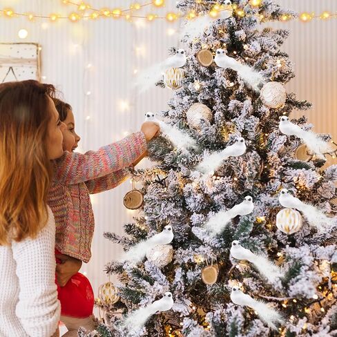 12 قطعة من طيور حمامة عيد الميلاد الاصطناعية مع مشبك، زينة شجرة عيد الميلاد من الريش الأبيض، لوازم ترتيب الزهور لحفلات الزفاف، هدايا يدوية الصنع in Kuwait
