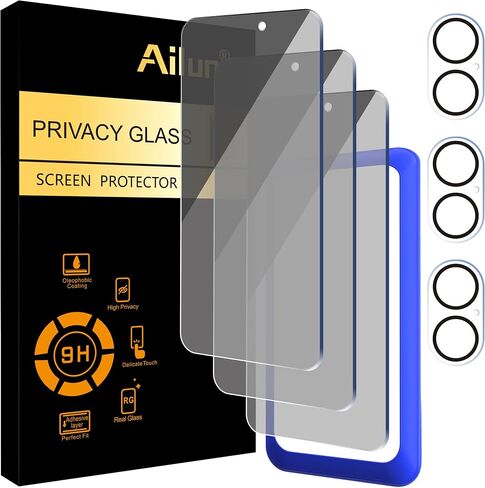 Ailun 2Pack Privacy Screen Protector for iPhone 13 Pro [6.1 inch Display] + 2 Pack Camera Lens Protector, Anti Spy Private Tempered Glass Film,[9H Hardness] - HD [Black][4 Pack] in Saudi Arabia