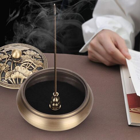 LIZEALUCKY Incense Holder Burner, Copper Backflow Incense Burner Vintage Incense Stick Cone Coil Holder with Fireproof Cotton Buddha Decorations for Frankincense Room Home Decor Yoga Spa Madiation in Saudi Arabia