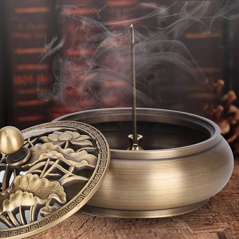 LIZEALUCKY Incense Holder Burner, Copper Backflow Incense Burner Vintage Incense Stick Cone Coil Holder with Fireproof Cotton Buddha Decorations for Frankincense Room Home Decor Yoga Spa Madiation in Saudi Arabia