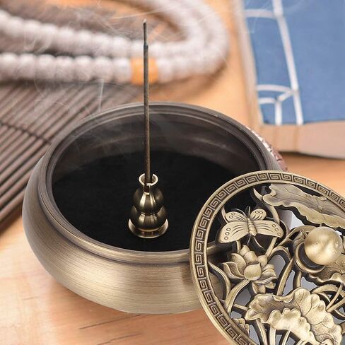 LIZEALUCKY Incense Holder Burner, Copper Backflow Incense Burner Vintage Incense Stick Cone Coil Holder with Fireproof Cotton Buddha Decorations for Frankincense Room Home Decor Yoga Spa Madiation in Saudi Arabia