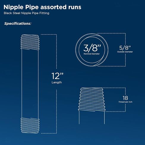 Everflow Supplies NPBL3812-5 Black Nipple Pipe, 3/8" x 12", in Saudi Arabia