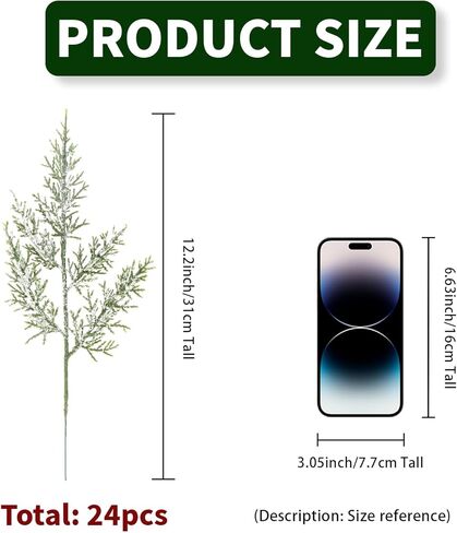 Artificial Christmas Picks, 24Pcs Christmas White Red Holly Berry Artificial Pine Needles Snowy Holly Berries Spray Christmas Flower for Floral Arrangement Winter Holiday Season Décor (24, Snow white) in Kuwait