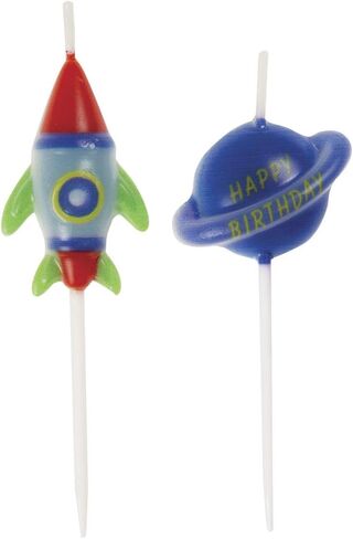 Outer Space Pick Birthday Candles (Pack of 6) - Stellar Rocket & Spaceship Designs, Perfect Space-Themed Cake Toppers for Kids & Space Enthusiasts in Saudi Arabia