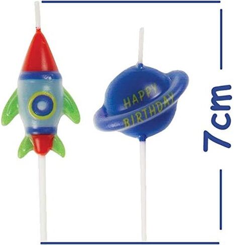 Outer Space Pick Birthday Candles (Pack of 6) - Stellar Rocket & Spaceship Designs, Perfect Space-Themed Cake Toppers for Kids & Space Enthusiasts in Saudi Arabia