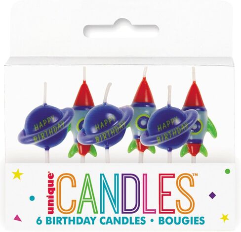 Outer Space Pick Birthday Candles (Pack of 6) - Stellar Rocket & Spaceship Designs, Perfect Space-Themed Cake Toppers for Kids & Space Enthusiasts in Saudi Arabia