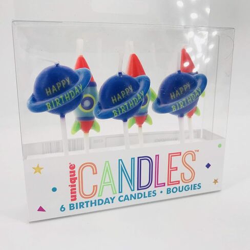 Outer Space Pick Birthday Candles (Pack of 6) - Stellar Rocket & Spaceship Designs, Perfect Space-Themed Cake Toppers for Kids & Space Enthusiasts in Saudi Arabia