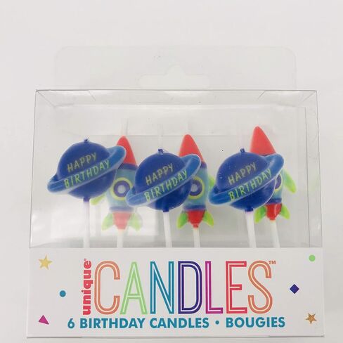 Outer Space Pick Birthday Candles (Pack of 6) - Stellar Rocket & Spaceship Designs, Perfect Space-Themed Cake Toppers for Kids & Space Enthusiasts in Saudi Arabia