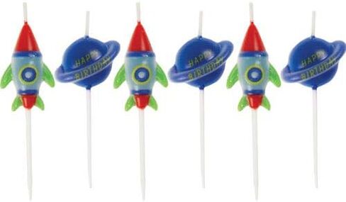 Outer Space Pick Birthday Candles (Pack of 6) - Stellar Rocket & Spaceship Designs, Perfect Space-Themed Cake Toppers for Kids & Space Enthusiasts in Saudi Arabia