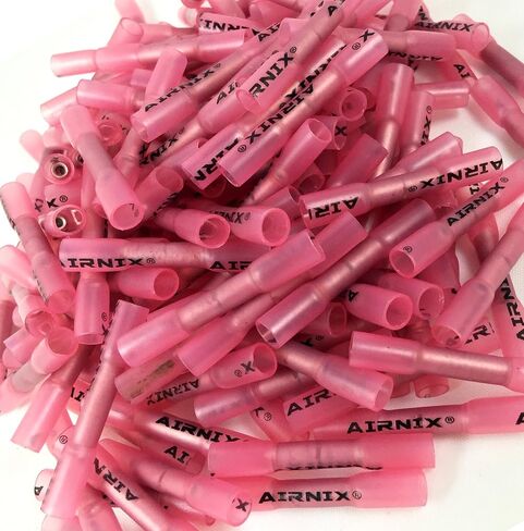 300 Piece Red Heat Shrink Butt Connectors, Insulated Crimp Butt Splice, Water and Vibration Proof, Corrosion Free, Gauge Range 22-18AWG for Industrial Applications in Saudi Arabia