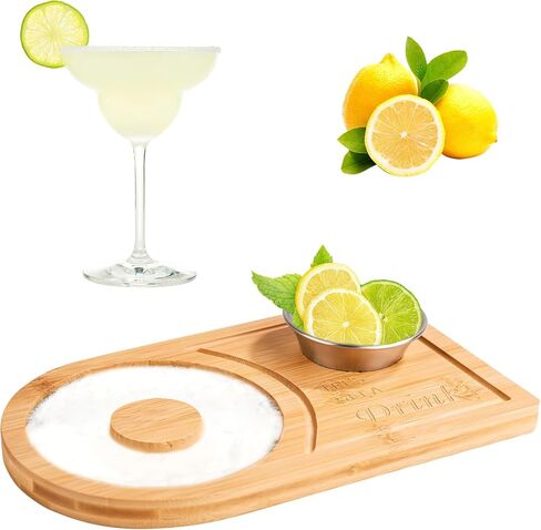 Margarita Salt Rimmer Set, Wood Margarita Glass Rimmer Set with Stainless Steel Bowl Salt Rimmer Set for Cocktails Margarita Salt and Sugar Rimmer Set for Parties Home Bar Drink Tray in Saudi Arabia