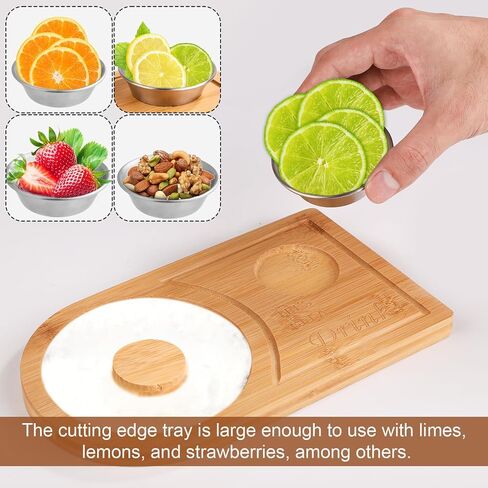 Margarita Salt Rimmer Set, Wood Margarita Glass Rimmer Set with Stainless Steel Bowl Salt Rimmer Set for Cocktails Margarita Salt and Sugar Rimmer Set for Parties Home Bar Drink Tray in Saudi Arabia